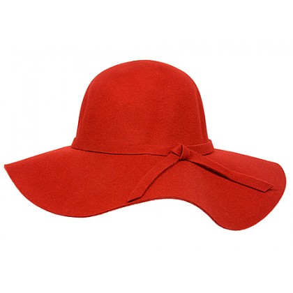 Straw Wide Brim Hats – 12 PCS w/ Wool Felt Accent - Red - HT-HT2498RD 